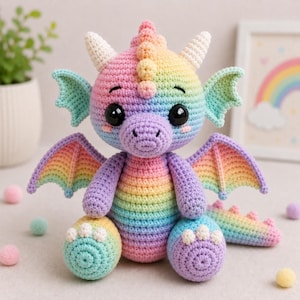 Rainbow Dragon Crochet Pattern, Rainbow Amigurumi PDF, Easy Fantasy Plush Tutorial, Beginner Friendly Toy