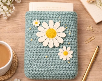 Patron de pochette de livre au crochet, couverture marguerite, patron PDF
