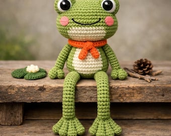 No Sew Leggy Frog Crochet Pattern PDF, Easy Beginner Crochet Toy, Digital Download