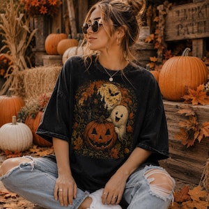 Halloween Pumpkin Ghost T-Shirt, Spooky Haunted House Graphic Tee