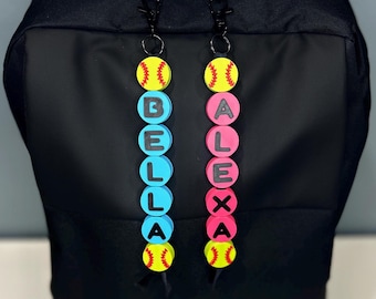 Personalized Softball Bag Tag | Custom Name Bead Keychain | Softball Backpack Charm | Team Gift | Sports Bag Tag for Girls