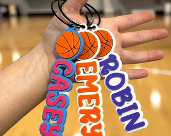 Personalized Basketball Name Bag Tag | Custom Basketball Backpack Tag | Basketball Team Gift | Sports Bag Name Tag | Kids Basketball Gift