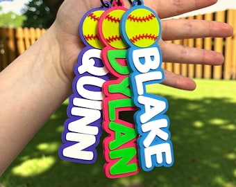 Personalized Softball Bag Tag, Custom Softball Name Tag, Softball Backpack Tag, Softball Team Gift, Player Bag Tag