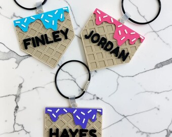 Custom Ice Cream Name Tag | Personalized Backpack Keychain, Sports Bag Charm