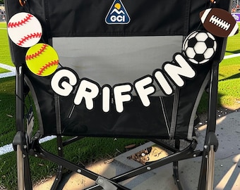 Personalized Sports Chair Name Banner, Soccer Chair Sign, Softball Chair Sign, Baseball Chair Sign, Custom Player Name