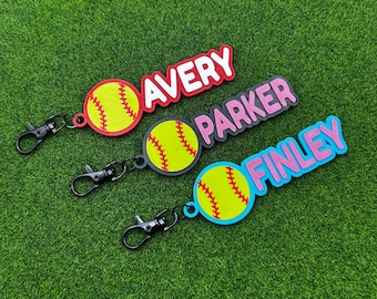 Personalized 3D Printed Softball Bag Tag | Custom Name Keychain, Player Gift