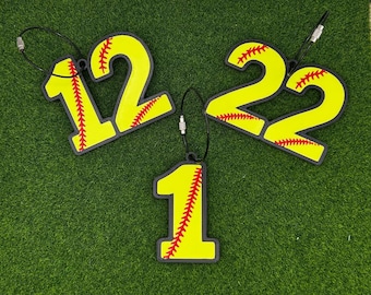Personalized Softball Number Bag Tag | Backpack Charm