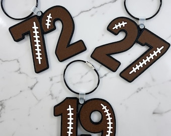 Personalized Football Number Bag Tag | Custom Player Keychain, Sports Backpack Charm