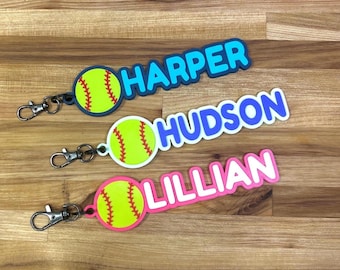 Personalized Softball Keychain | Custom Softball Name Tag | Softball Bag Tag | Softball Backpack Keychain | Softball Bag Tag Bulk