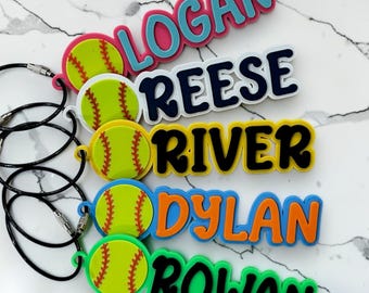 Personalized Softball Name Bag Tag | Custom Softball Backpack Tag | Softball Team Gift | Sports Bag Name Tag | Kids Softball Gift
