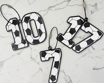 Personalized Soccer Number Bag Tag | Custom Player Keychain, Soccer Ball Charm