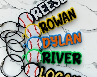 Personalized Baseball Name Bag Tag | Custom Baseball Backpack Tag | Baseball Team Gift | Sports Bag Name Tag | Kids Baseball Gift