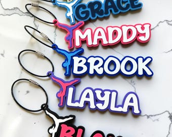 Personalized Gymnastics Bag Tag | Custom Gymnast Name Keychain | Gymnastics Team Gift | Personalized Backpack & Gym Bag Tag