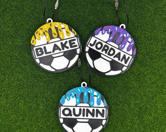 Personalized Soccer Bag | Custom Name Drip Accent Keychain, Sports Bag Tag