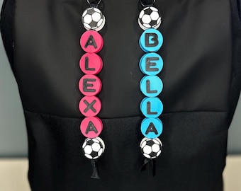 Personalized Soccer Bag Tag | Custom Name Bead Keychain | Soccer Backpack Charm | Team Gift | Sports Bag Tag for Girls