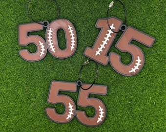 Personalized Football Number Bag Tag | Custom Player Keychain, Sports Backpack Charm