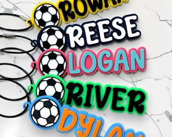 Personalized Soccer Name Bag Tag | Custom Soccer Backpack Tag | Soccer Team Gift | Sports Bag Name Tag | Kids Soccer Gift