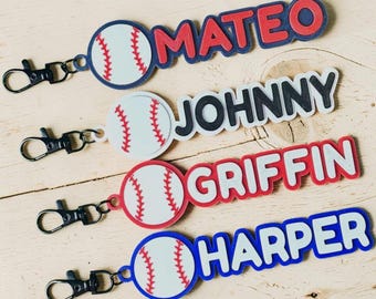 Personalized Baseball Bag Tag | Custom Name Keychain, Bat Bag Accessory