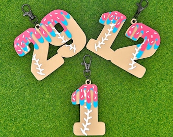 Personalized Baseball Bag Tag | 3D Printed Number Keychain | Baseball Drip Number Bag Tag | Baseball Drip