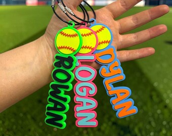Personalized Softball Bag Tag, Custom Name Keychain, Kids Sports Backpack Tag, Personalized Team Gift Idea, Sports keychain, Back to School