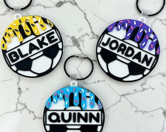 Personalized Soccer Bag | Custom Name Drip Accent Keychain, Sports Bag Tag
