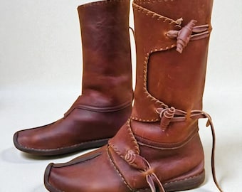 Handgefertigte Mittelalterliche Leder Stiefel | Mittelalterliche Wikinger Renaissance Schuhe für Reenactment, LARP, SCA & Cosplay