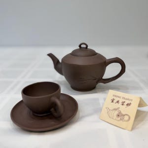 Yixing Purple Clay Tea Set with Teapot, Cups, and Original Storage Box