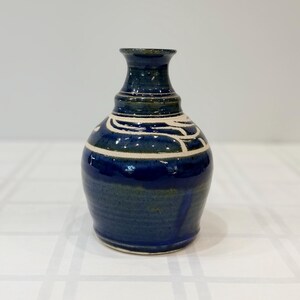 Signed Studio Pottery Stoneware Bud Vase – Hand Thrown Blue Glaze