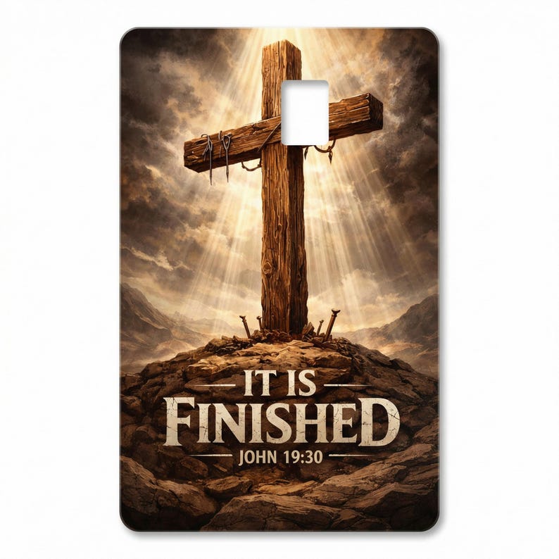 Fundas para tarjetas de débito cristianas: diseños laminados con motivos religiosos / Compatibles con la mayoría de las tarjetas de débito / Resistentes al agua IT IS FINISHED