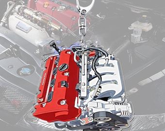 HANDMADE HONDA Engine Keychain, Hand-Drawn Miniature, Automotive Collectible, Gift for HONDA Fans & Car Enthusiasts