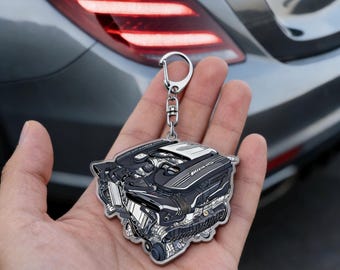HANDMADE Mercedes Engine Keychain, Hand-Drawn Miniature, Automotive Collectible, Gift for Merc. Fans & Car Enthusiasts