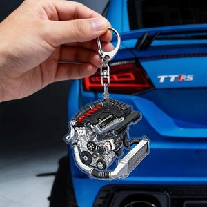 Portachiavi con motore Audi FATTO A MANO, miniatura disegnata a mano, oggetto da collezione automobilistico, regalo per fan Audi e appassionati di auto