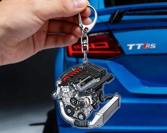HANDMADE Audi Engine Keychain, Hand-Drawn Miniature, Automotive Collectible, Gift for Audi Fans & Car Enthusiasts