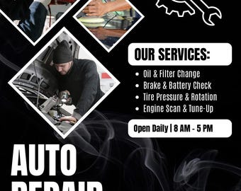 Auto Repair Flyer Template Canva Editable | Mechanic Service Promo | Digital Download