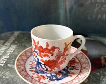 Taza de té de porcelana china/japonesa con platillo, estilo vintage de los años 60, decorada en Hong Kong.