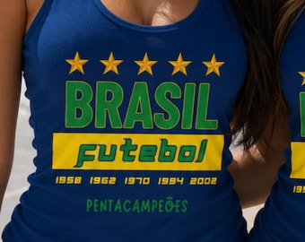 Brazil Futebol World Cup Tank | Brasil Soccer Tank Top | Selecao Pentacampeoes Sleeveless Shirt | Womens Brazil Football Fan Apparel