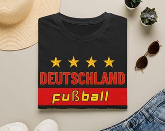 Deutschland Fußball Graphic Tee, Germany Four World Cup Championships Soccer Fan Apparel