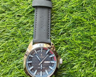 POEDAGAR Luxury Men's Grey Leather Strap Watch - Waterproof Luminous Dial, Date Display