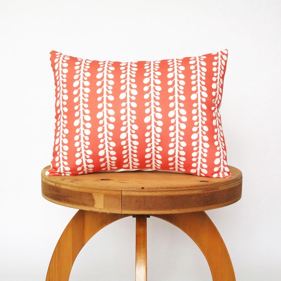 Items similar to Orchid Vines Pillow Cover in Coral Cotton linen