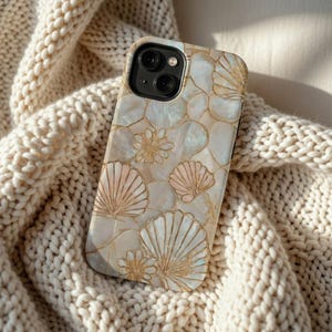 Seashell Phone Case, Pearl Shell Phone Case, Coastal Tough MagSafe Protective Phone Cover iPhone 17 16 15 14 Pro Max