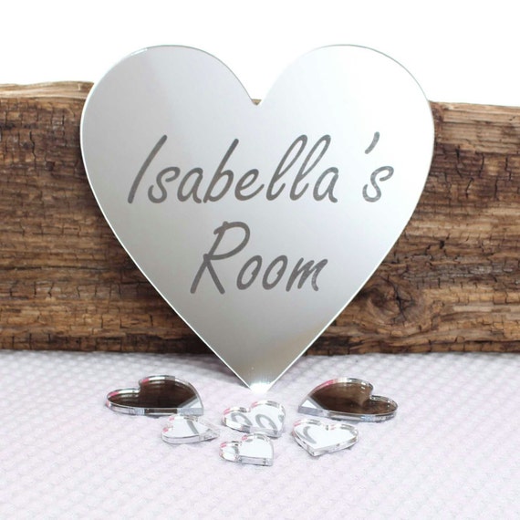 Heart Hand Print Mirror Personalised Door Name Plaque Boy Girls Bed Room Sign