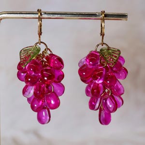 Brincos de cacho de uvas de vidro – várias cores – argolas de aço inoxidável