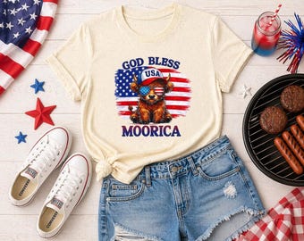 God Bless Moorica T-Shirt | USA Flag Americana Patriotic Tee, Fourth of July