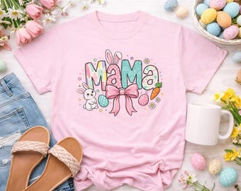 Mama Easter tee | Spring Bunny, Eggs, Carrots, Pastel Mom Shirt