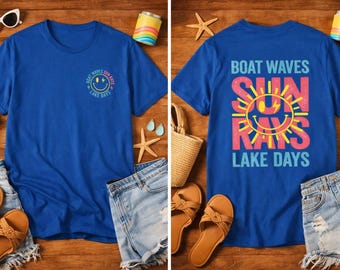 Retro Sun Rays Boat Waves Lake Days T-Shirt | Summer Graphic Tee