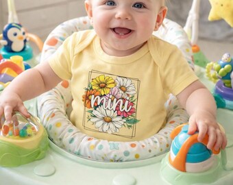 Floral mini Script bodysuit | Daisy Peony Illustration, matching mama set