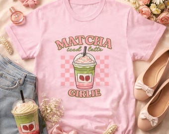 Matcha Iced Latte Tee | Pink Checkerboard Girlie Shirt