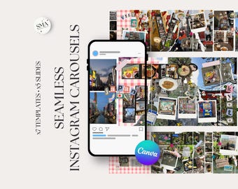 Asia Travel Instagram Carousel Template, Canva Scrapbook Posts (7 Pack Digital Download)