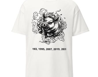 Camiseta del Cerdo del Zodiaco Chino - Camiseta del Zodiaco Lunar (1971, 1983, 1995, 2007, 2019 y 2031)