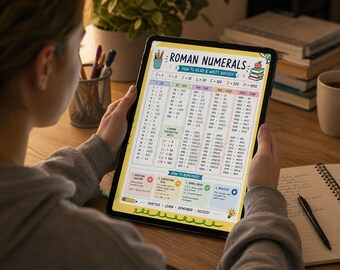 Roman Numerals Chart, Math Study Guide, Learning Poster PDF (Digital Download)
